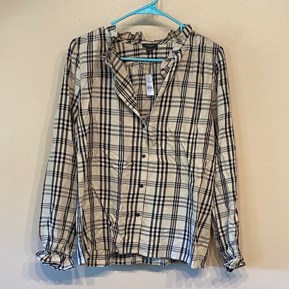 Ann Taylor Factory Checkered Beige and Black Shirt